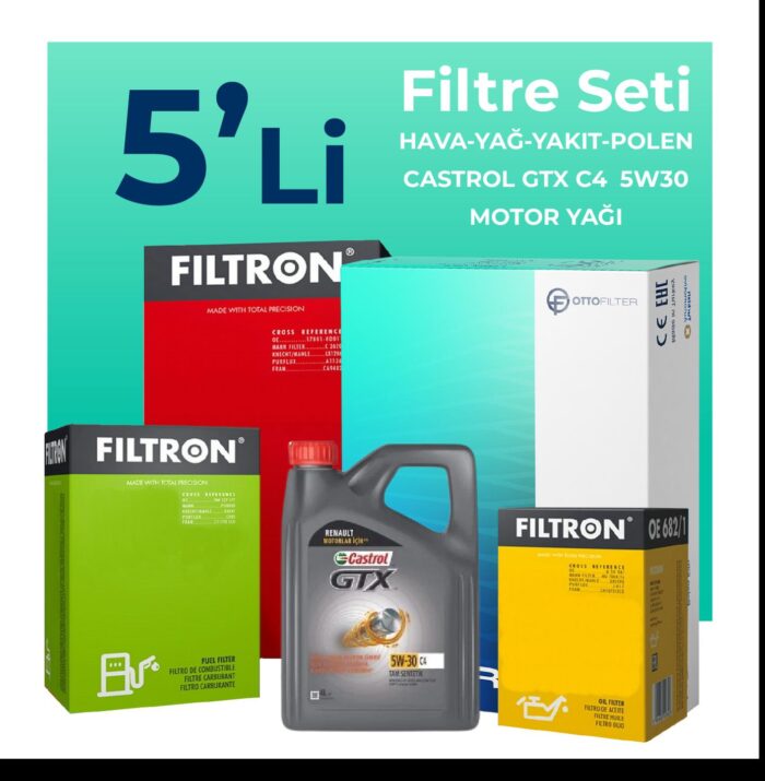 Filtron Renault Grand Scenic 1.5 Dizel Filtre Bakım Seti Castrol Motor Yağlı (2009-2016) 5 Li - Görsel 1
