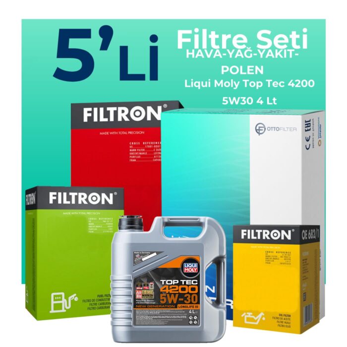Filtron Seat İbiza 1.4 Dizel Filtre Bakım Seti Liqui Moly Motor Yağlı (2015-2017) 5 Li - Görsel 1