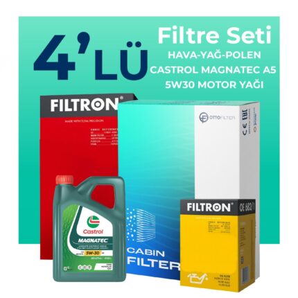 Filtron Volvo C30 1.6 Benzin Filtre Bakım Seti Castrol Motor Yağlı (2007-2012) 4 Lü