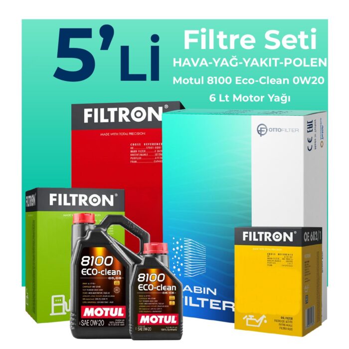 Filtron Volvo XC60 2.0 Dizel Filtre Bakım Seti Motul Motor Yağlı (2013-2017) 5 Li - Görsel 1