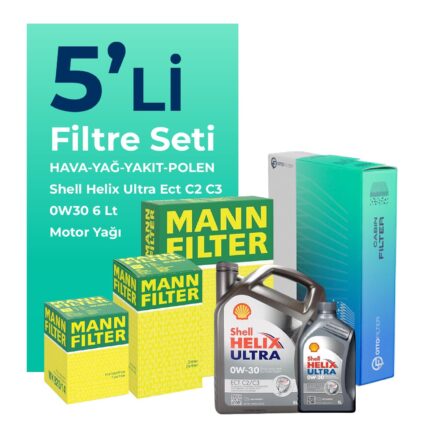 MANN Audi A4 40 TDi Filtre Bakım Seti SHELL Helix Ultra ECT C2 C3 0W-30 6 Litre Motor Yağlı (2020-2024) 5 Li