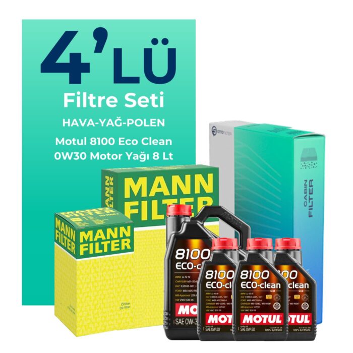 MANN Citroen Jumper 2.2 BlueHDi Dizel Filtre Bakım Seti Motul 8100 Eco-Clean 0W-30 8 Litre Motor Yağlı (2019-2024) 4 Lü - Görsel 1