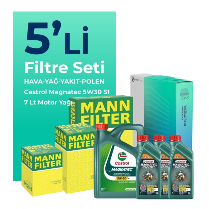 MANN Fiat Ducato 2.3 Dizel Filtre Bakım Seti Castrol Magnatec S1 5W-30 7 Litre Motor Yağlı (2006-2014) 5 Li - Görsel 1