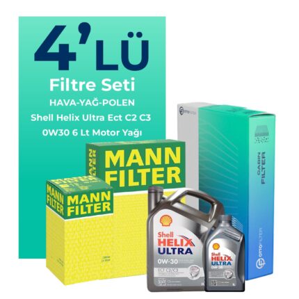 MANN Fiat Ducato 2.3 Dizel Filtre Bakım Seti Shell Helix Ultra ECT C2 C3 0W-30 6 Litre Motor Yağlı (2019-2023) 4 Lü