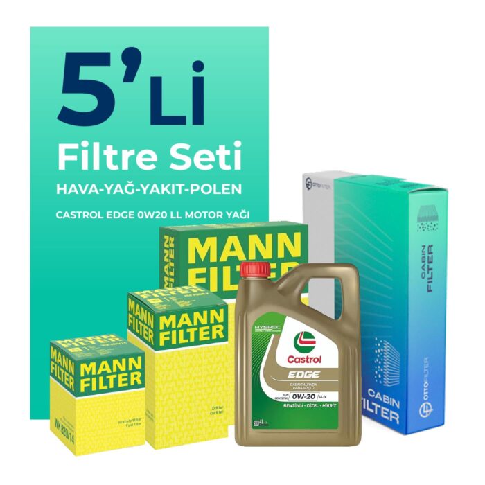 mann-fiat-egea-1-3-dizel-filtre-bakim-seti-castrol-motor-yagli-2019-2023-5-li-109997 MANN Fiat Egea 1.3 Dizel Filtre Bakım Seti Castrol Edge 0W-20 4 Litre Motor Yağlı (2019-2023) 5 Li - Görsel 1