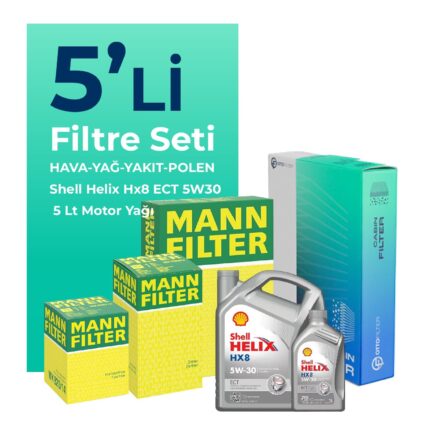 MANN Fiat Freemont 2.0 Dizel Filtre Bakım Seti Shell Motor Yağlı (2011-2016) 5 Li
