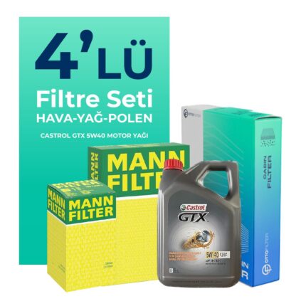 MANN Fiat Linea 1.4 T-Jet Benzin Filtre Bakım Seti Castrol Motor Yağlı (2009-2017) 4 Lü