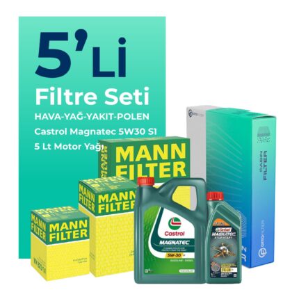 MANN Fiat Linea 1.6 Dizel Filtre Bakım Seti Castrol Magnatec S1 5W-30 5 Litre Motor Yağlı (2009-2017) 5 Li