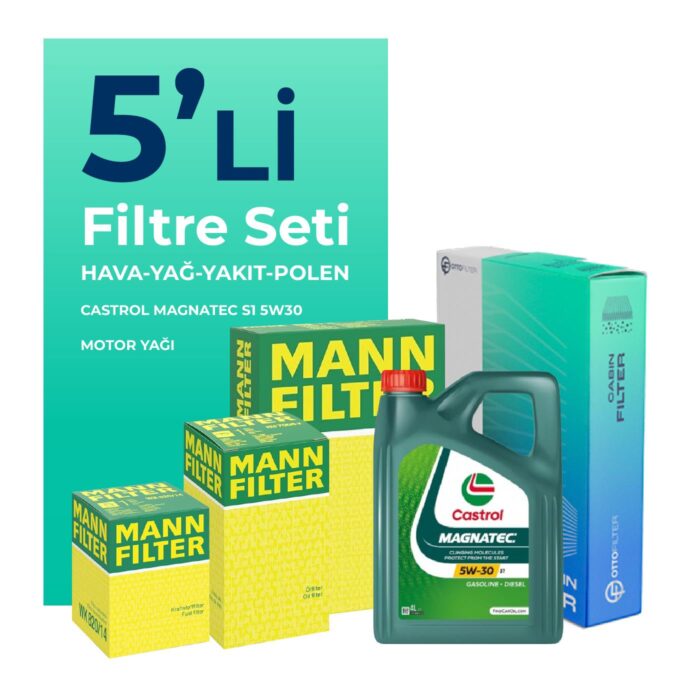 MANN Fiat Punto 1.3 Dizel Filtre Bakım Seti Castrol Motor Yağlı (2005-2011) 5 Li - Görsel 1
