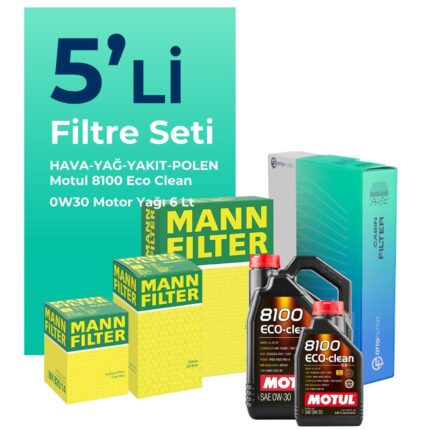 MANN Ford Connect 1.5 Dizel Filtre Bakım Seti Motul 8100 Eco-Clean 0W-30 6 Litre Motor Yağlı (2013-2019) 5 Li