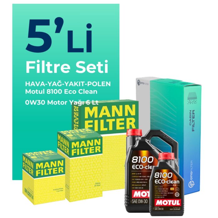 MANN Ford Connect 1.5 Dizel Filtre Bakım Seti Motul 8100 Eco-Clean 0W-30 6 Litre Motor Yağlı (2013-2019) 5 Li - Görsel 1