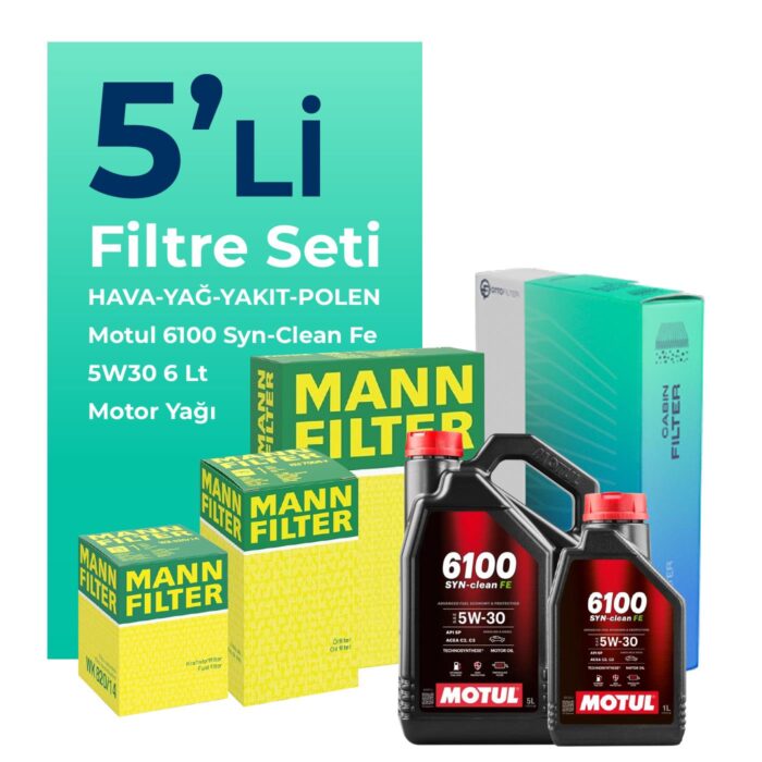 MANN Ford Connect 1.6 Dizel Filtre Bakım Seti Motul Motor Yağlı (2013-2018) 5 Li - Görsel 1