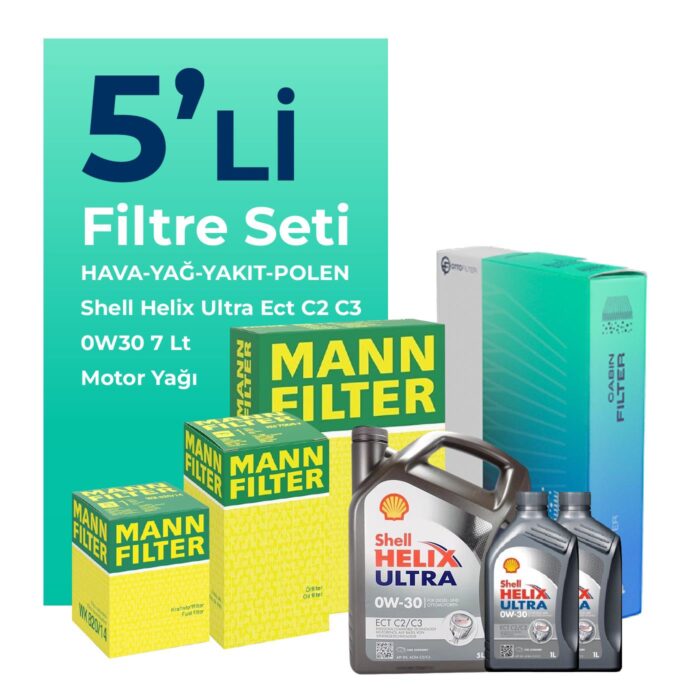 mann-ford-courier-1-5-ecoblue-filtre-bakim-seti-shell-motor-yagli-2018-2023-5-li-109131 MANN Ford Courier 1.5 EcoBlue Filtre Bakım Seti Shell Helix Ultra ECT C2 C3 0W-30 7 Litre Motor Yağlı (2018-2023) 5 Li - Görsel 1