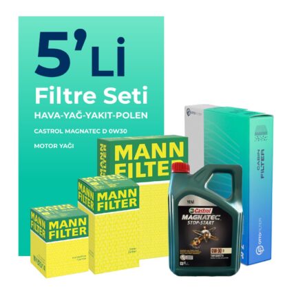 MANN Ford Fiesta 1.5 Dizel Filtre Bakım Seti Castrol Motor Yağlı (2017-2020) 5 Li