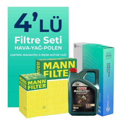 MANN Jaguar XF 2.0 Dizel Filtre Bakım Seti Castrol Motor Yağlı (2015-2020) 4 Lü
