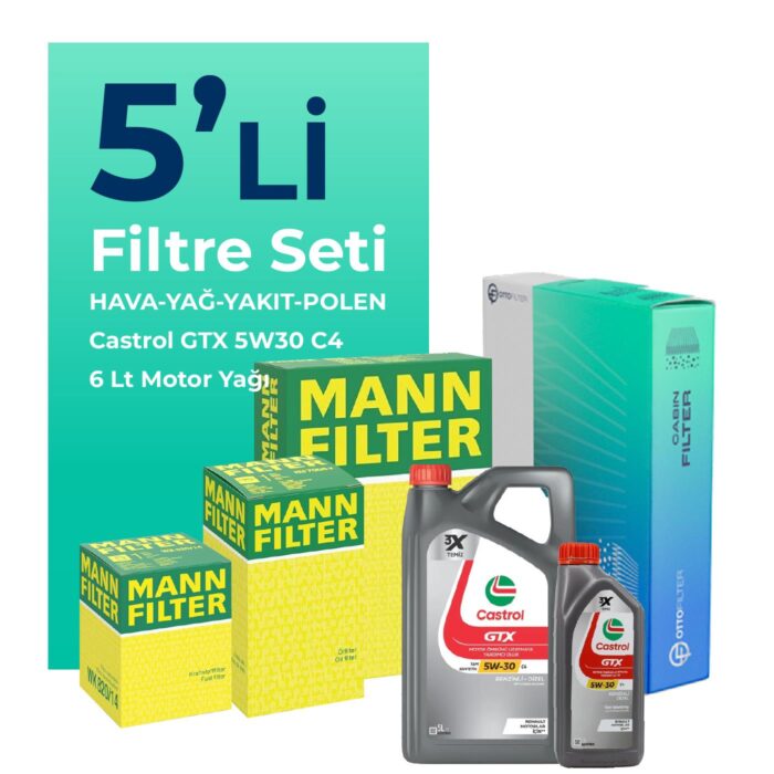 MANN Jaguar XF 2.2 Dizel Filtre Bakım Seti Castrol Motor Yağlı (2010-2015) 5 Li - Görsel 1
