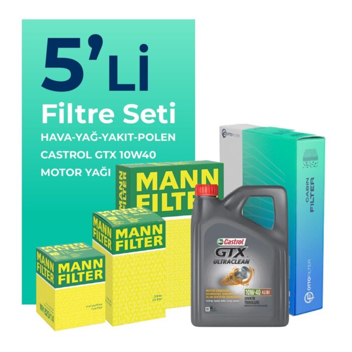 MANN Jeep Grand Cherokee 3.1 Dizel Filtre Bakım Seti Castrol GTX 10W-40 8 Litre Motor Yağlı (1999-2002) 5 Li - Görsel 1