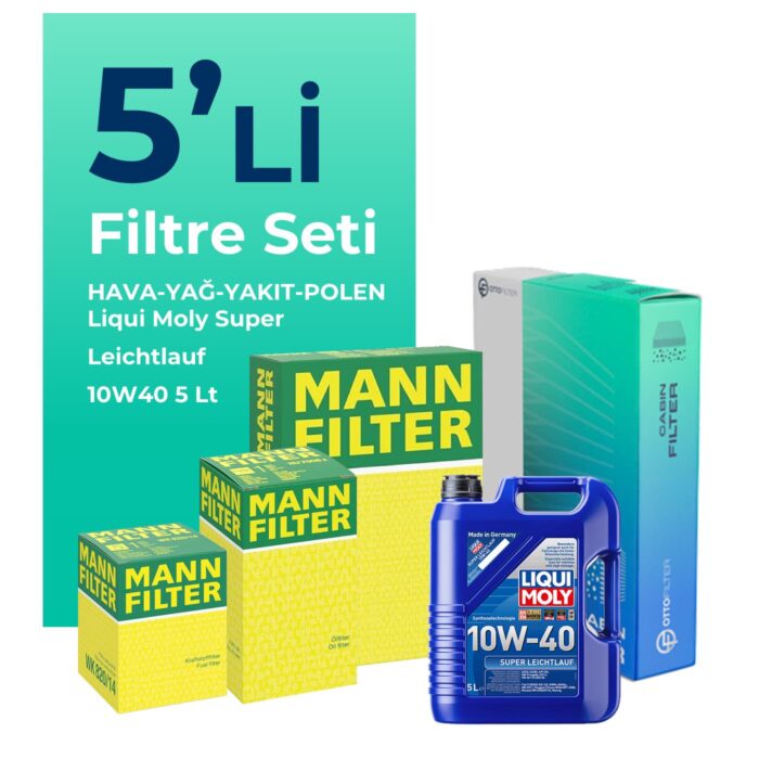 MANN Kia Rio 1.5 Dizel Filtre Bakım Seti Liqui Moly Super Leichtlauf 10W-40 5 Litre Motor Yağlı (2007-2011) 5 Li - Görsel 1