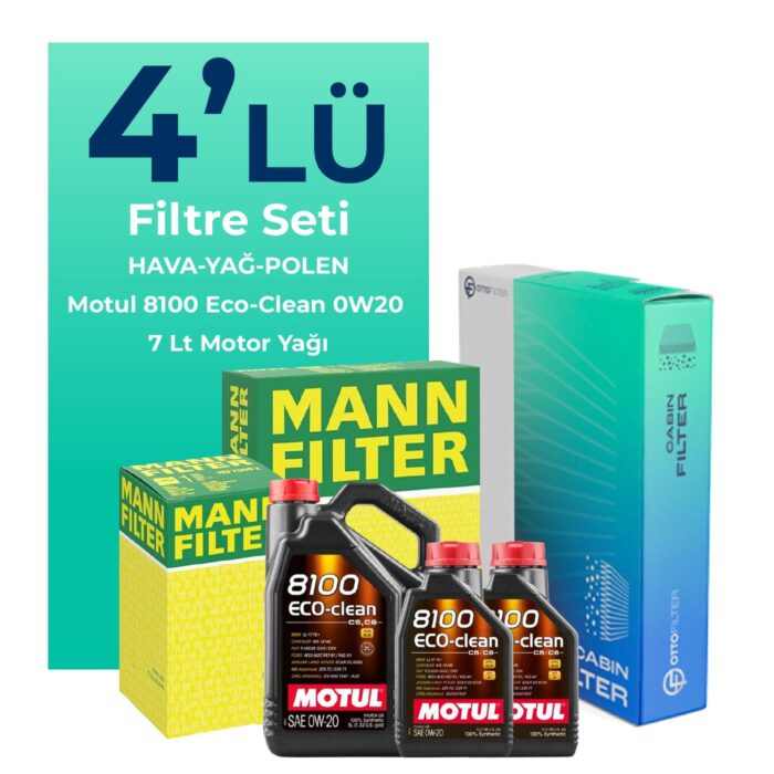 MANN Land Rover Discovery 2.0 Benzinli Filtre Bakım Seti Motul 8100 Eco-Clean 0W-20 7 Litre Motor Yağlı (2017-2022) 4 Lü - Görsel 1