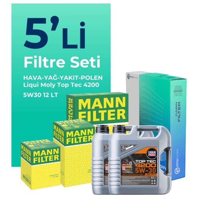 MANN Mercedes Sprinter 416 Dizel Filtre Bakım Seti Liqui Moly Top Tec 4200 5W-30 12 Litre Motor Yağlı (2011-2022) 5 Li - Görsel 1