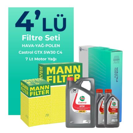 MANN Nissan Navara 2.5 Dizel Filtre Bakım Seti Castrol GTX C4 5W-30 7 Litre Motor Yağlı (2006-2015) 4 Lü