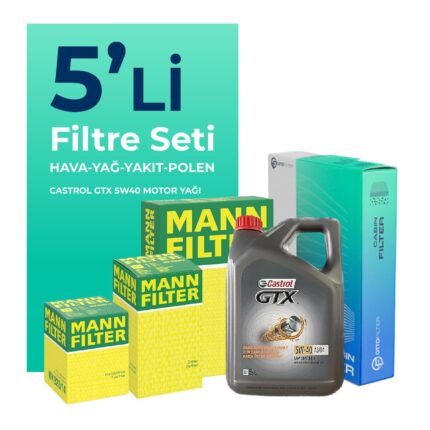 MANN Nissan Qashqai 2.0 Dizel Filtre Bakım Seti Castrol GTX 5W-40 8 Litre Motor Yağlı (2007-2013) 5 Li