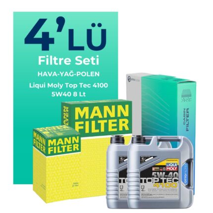 MANN Nissan Qashqai 2.0 Dizel Filtre Bakım Seti Liqui Moly Top Tec 4100 5W-40 8 Litre Motor Yağlı (2007-2013) 4 Lü
