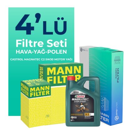 MANN Peugeot 107 1.0 Filtre Bakım Seti Castrol Motor Yağlı (2005-2014) 4 Lü