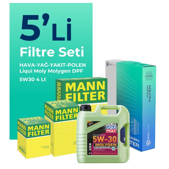 MANN Peugeot 5008 1.6 Dizel Filtre Bakım Seti Liqui Moly Motor Yağlı (2010-2014) 5 Li - Görsel 1