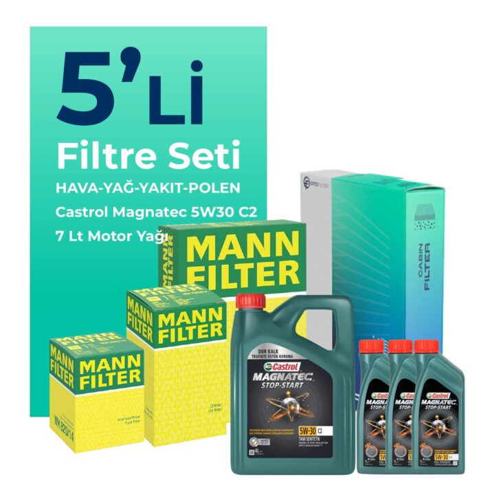 MANN Peugeot Boxer 2.2 Dizel Filtre Bakım Seti Castrol Motor Yağlı (2014-2016) 5 Li - Görsel 1