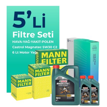MANN Peugeot Expert 1.5 Dizel Filtre Bakım Seti Castrol Motor Yağlı (2017-2025) 5 Li
