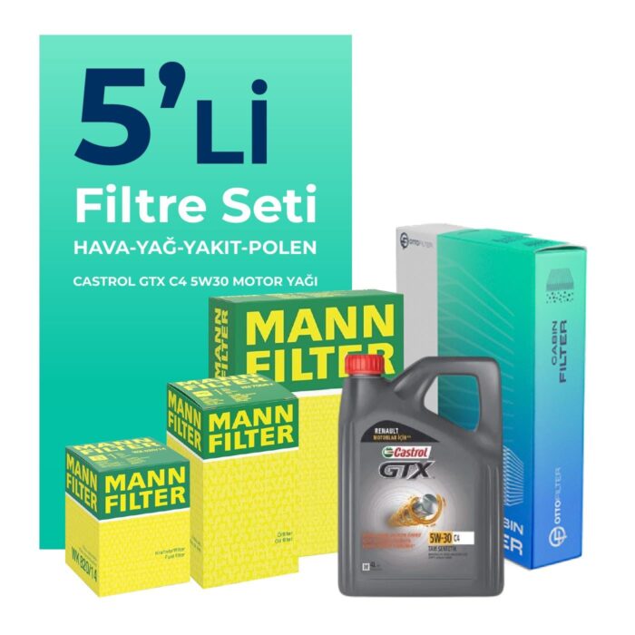MANN Renault Latitude 1.5 Dizel Filtre Bakım Seti Castrol Motor Yağlı (2010-2015) 5 Li - Görsel 1