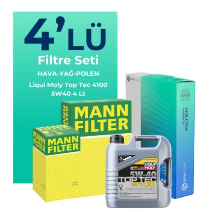 MANN Renault Symbol 0.9 Benzin TCe Filtre Bakım Seti Liqui Moly Motor Yağlı (2014-2021) 4 Lü