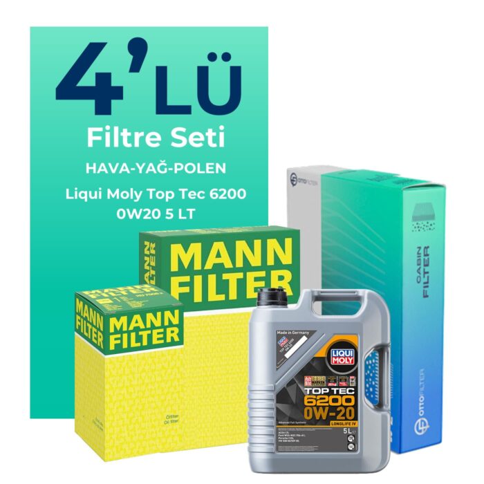 mann-seat-leon-1-5-tsi-filtre-bakim-seti-liqui-moly-motor-yagli-2018-2022-4-lu-121768 MANN Seat Leon 1.5 TSi Filtre Bakım Seti Liqui Moly Top Tec 6200 0W-20 5 Litre Motor Yağlı (2018-2022) 4 Lü - Görsel 1