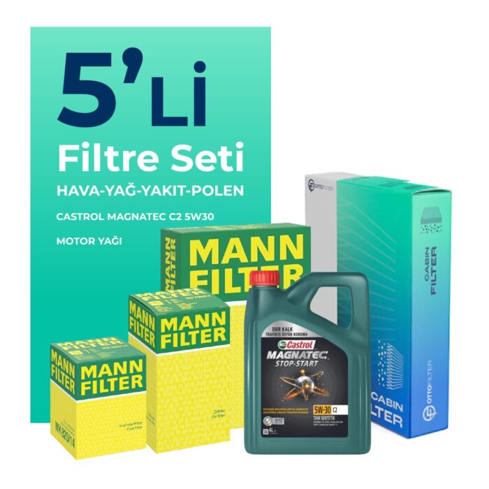 MANN Skoda Fabia 1.4 Dizel Filtre Bakım Seti Castrol Motor Yağlı (2009-2011) 5 Li - Görsel 1