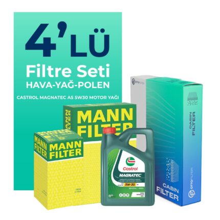 MANN Skoda Rapid 1.2 TSi Filtre Bakım Seti Castrol Motor Yağlı (2013-2015) 4 Lü