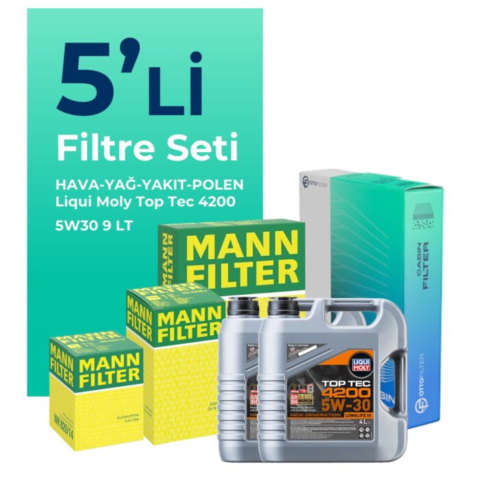 MANN Ford Ranger 3.0 Dizel Filtre Bakım Seti Liqui Moly Top Tec 4200 5W-30 9 Litre Motor Yağlı (2022-2026) 5 Li - Görsel 1