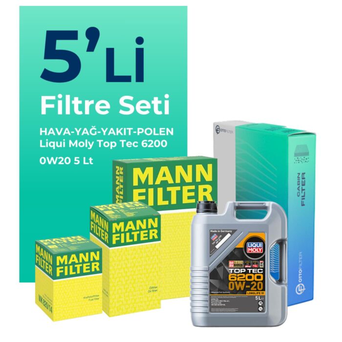 MANN Volkswagen Caddy 2.0 Dizel Filtre Bakım Seti Liqui Moly Motor Yağlı (2020-2025) 5 Li - Görsel 1