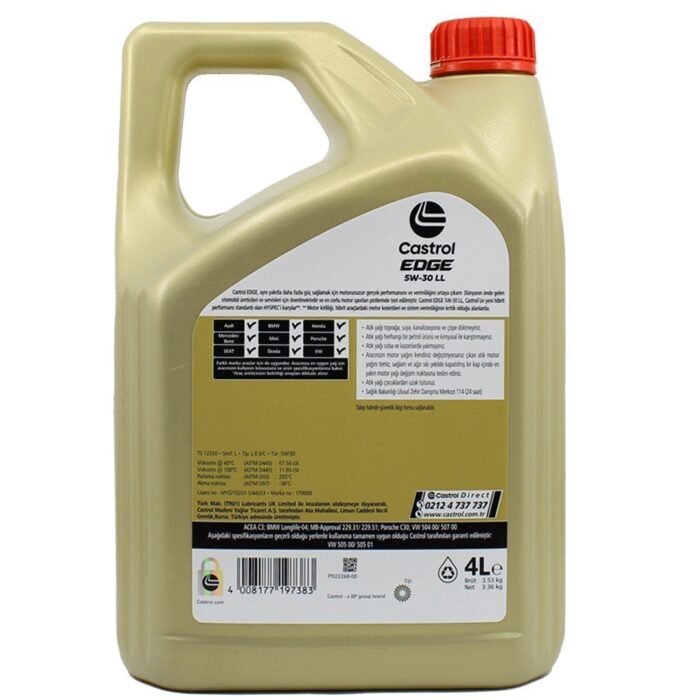 Castrol Edge Titanium FST 5W30 LL 4 Litre Motor Yağı - Görsel 3
