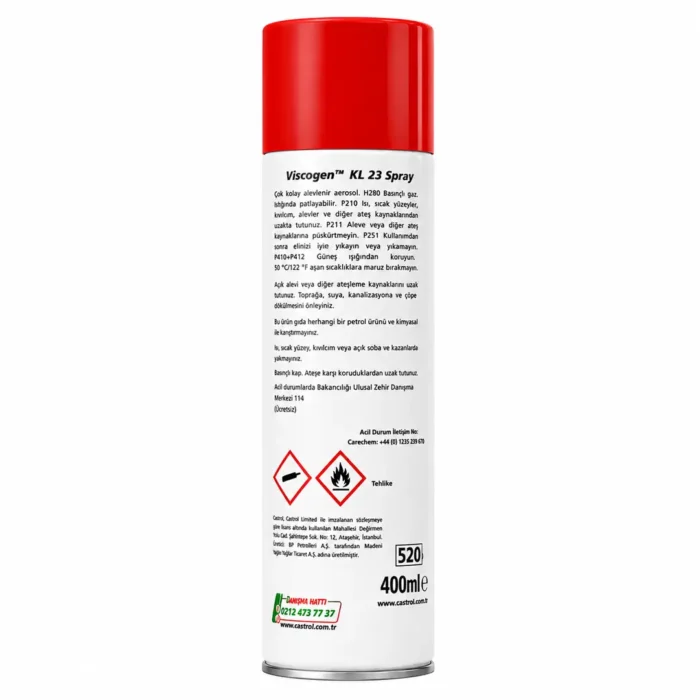 Castrol Viscogen KL 23 400 Ml Sentetik Yüksek Sıcaklık Zincir Yağı - Görsel 2