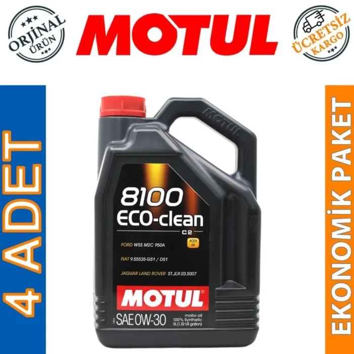 image_1080-1194 Motul 8100 Eco-Clean 0W30 5 Lt Tam Sentetik Motor Yağı (4 Adet) - Görsel 1