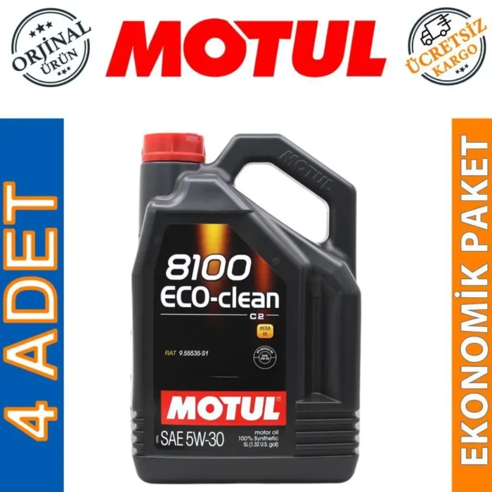 Motul 8100 Eco-Clean 5W30 5 Lt Tam Sentetik Motor Yağı (4 Adet) - Görsel 1