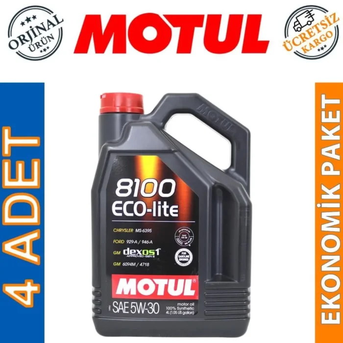 image_1080-1234 Motul 8100 Eco-Lite 5W30 4 Lt Tam Sentetik Motor Yağı (4 Adet) - Görsel 1