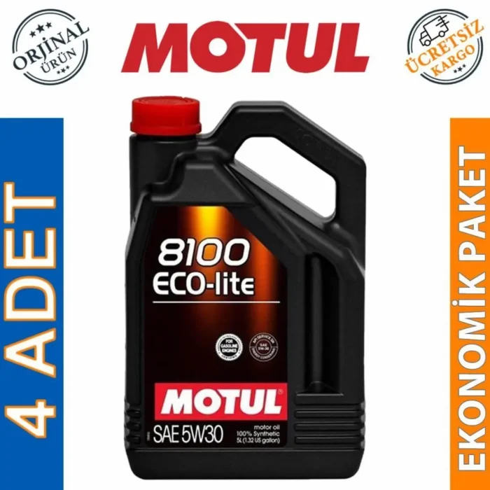 Motul 8100 Eco-Lite 5W30 5 Lt Tam Sentetik Motor Yağı (4 Adet) - Görsel 1