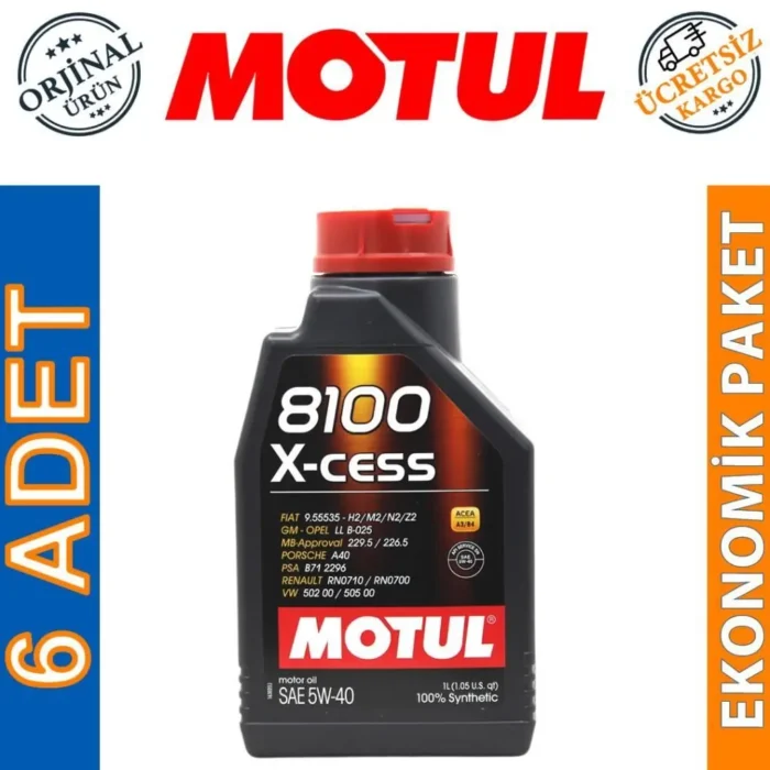image_1080-1301 Motul 8100 X-Cess 5W40 1 Lt Tam Sentetik Motor Yağı (6 Adet) - Görsel 1