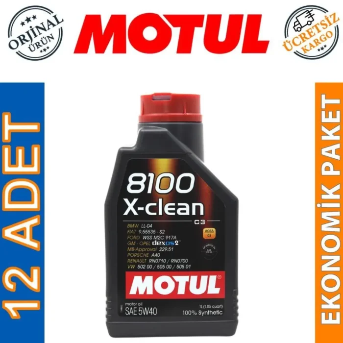 Motul 8100 X-Clean 5W40 1 Lt Tam Sentetik Motor Yağı (12 Adet) - Görsel 1