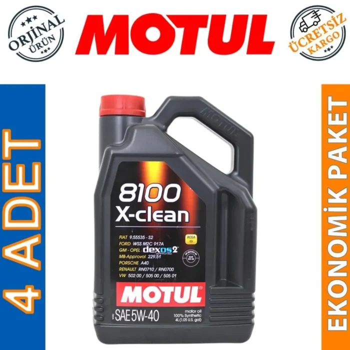 Motul 8100 X-Clean 5W40 4 Lt Tam Sentetik Motor Yağı (4 Adet) - Görsel 1