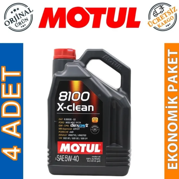 Motul 8100 X-Clean 5W40 5 Lt Tam Sentetik Motor Yağı (4 Adet) - Görsel 1