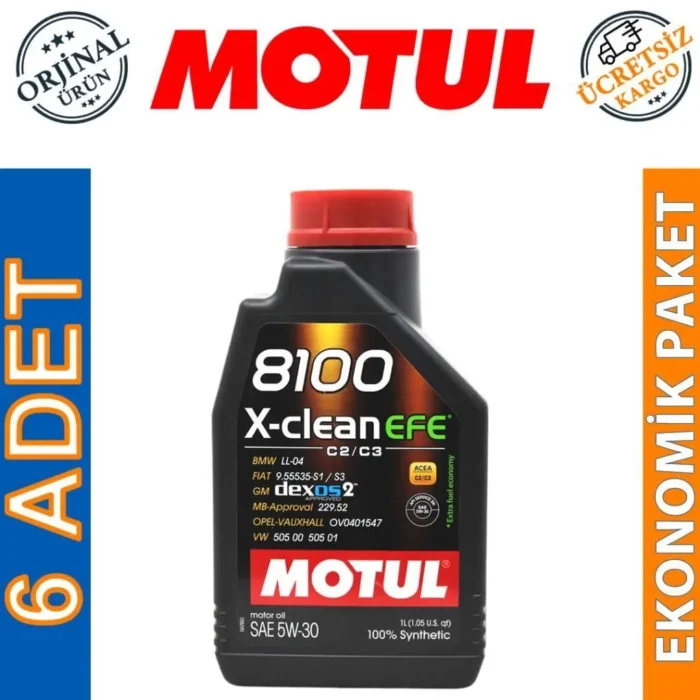 Motul 8100 X-Clean EFE 5W30 1 Lt Tam Sentetik Motor Yağı (6 Adet) - Görsel 1