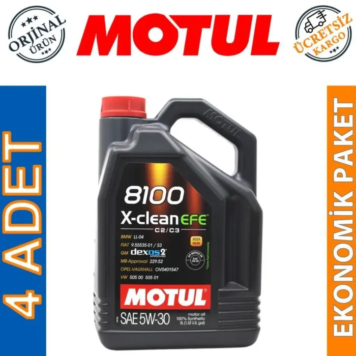 Motul 8100 X-Clean EFE 5W30 5 Lt Tam Sentetik Motor Yağı (4 Adet) - Görsel 1